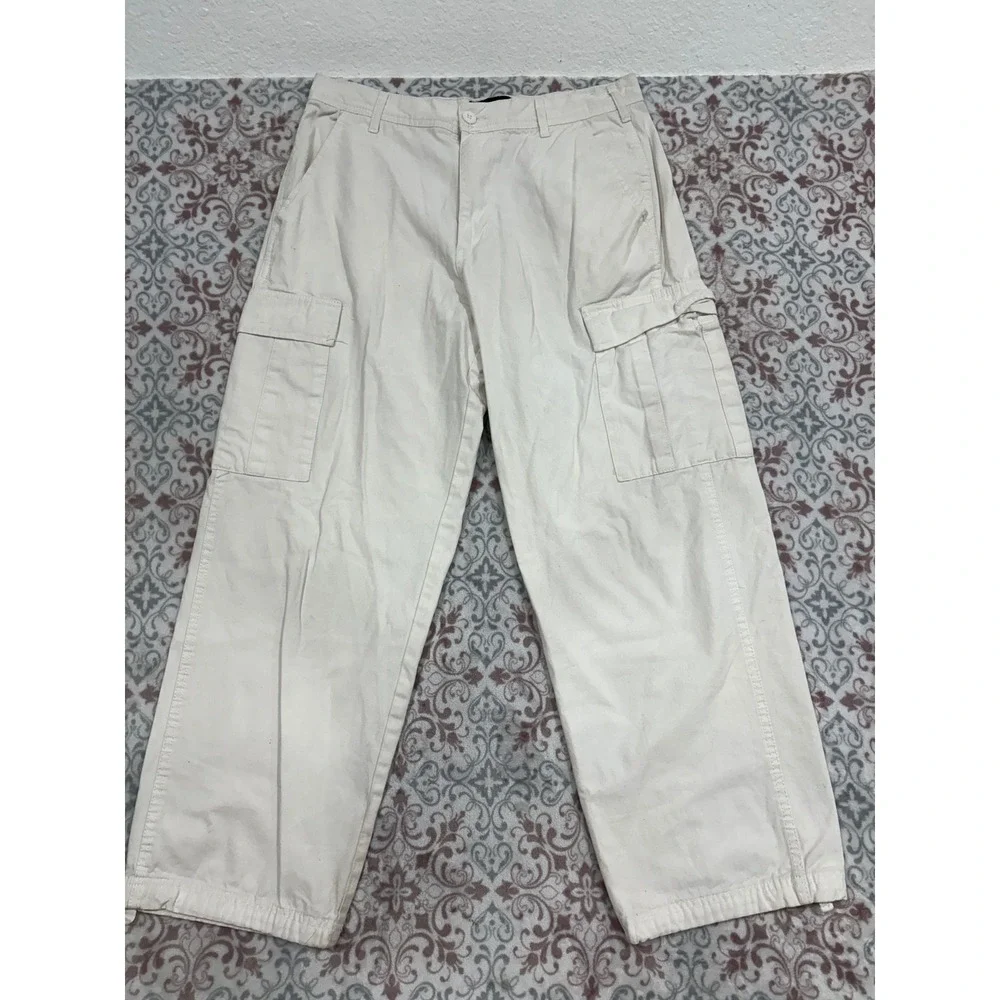 RSQ Loose Fit Cargo Pants Mens 31x30 Cream Off White Cotton Utility Wide Leg